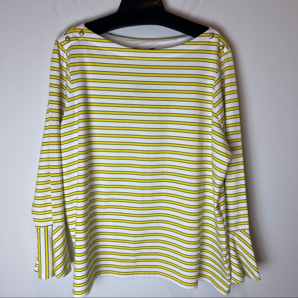 LAUREN Ralph Lauren Yellow Stripe Bell Sleeve Top 3X - Picture 3 of 9